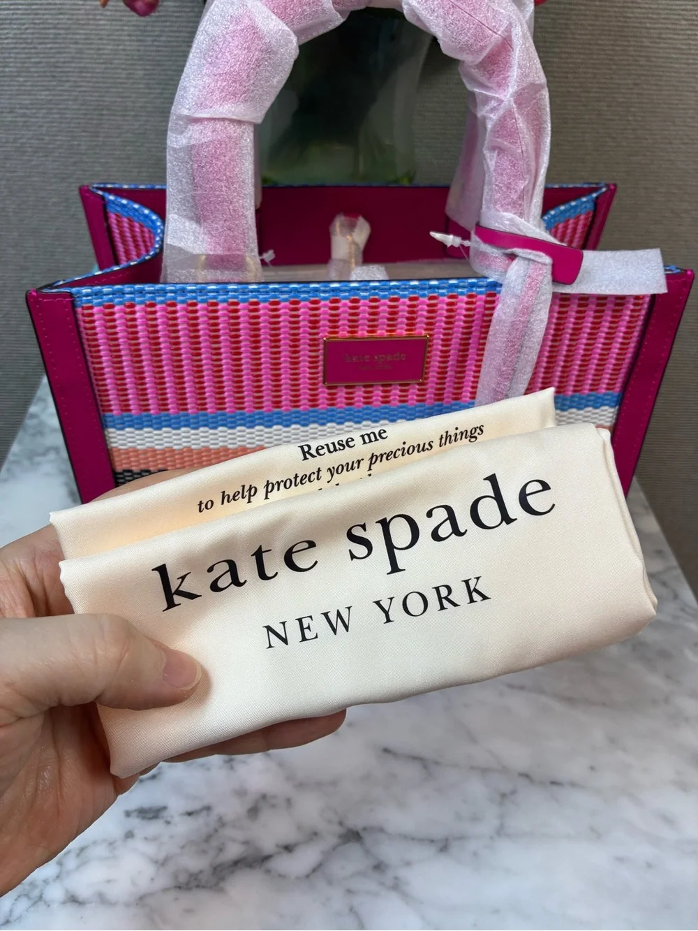 Kate Spade Wild Raspberry Striped Woven Manhattan Satchel - NWT $398 Retail